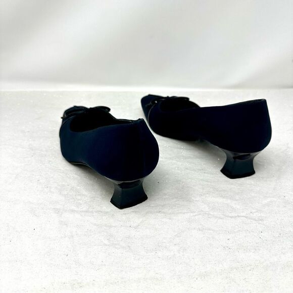 Stuart Weiztman Deep Blue Kitten Heel Loafers- Size 7W - Picture 4 of 14